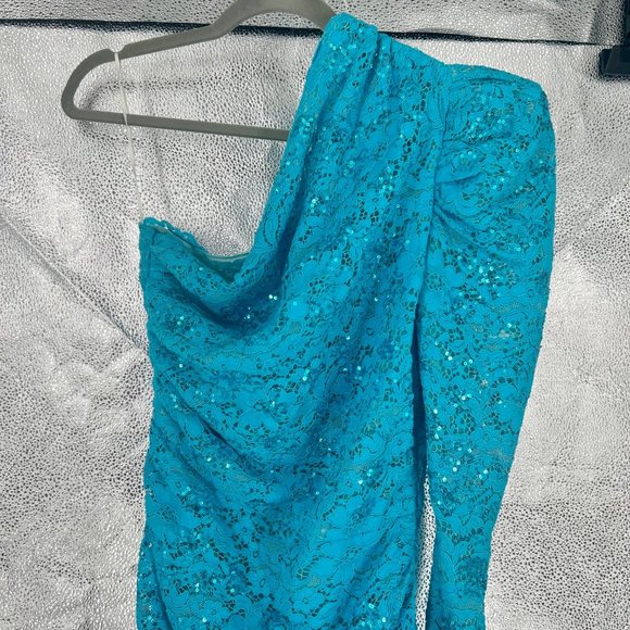 NWOT Giuseppe Di Morabito Blue Sequin Lace One Shoulder Dress - Picture 4 of 10